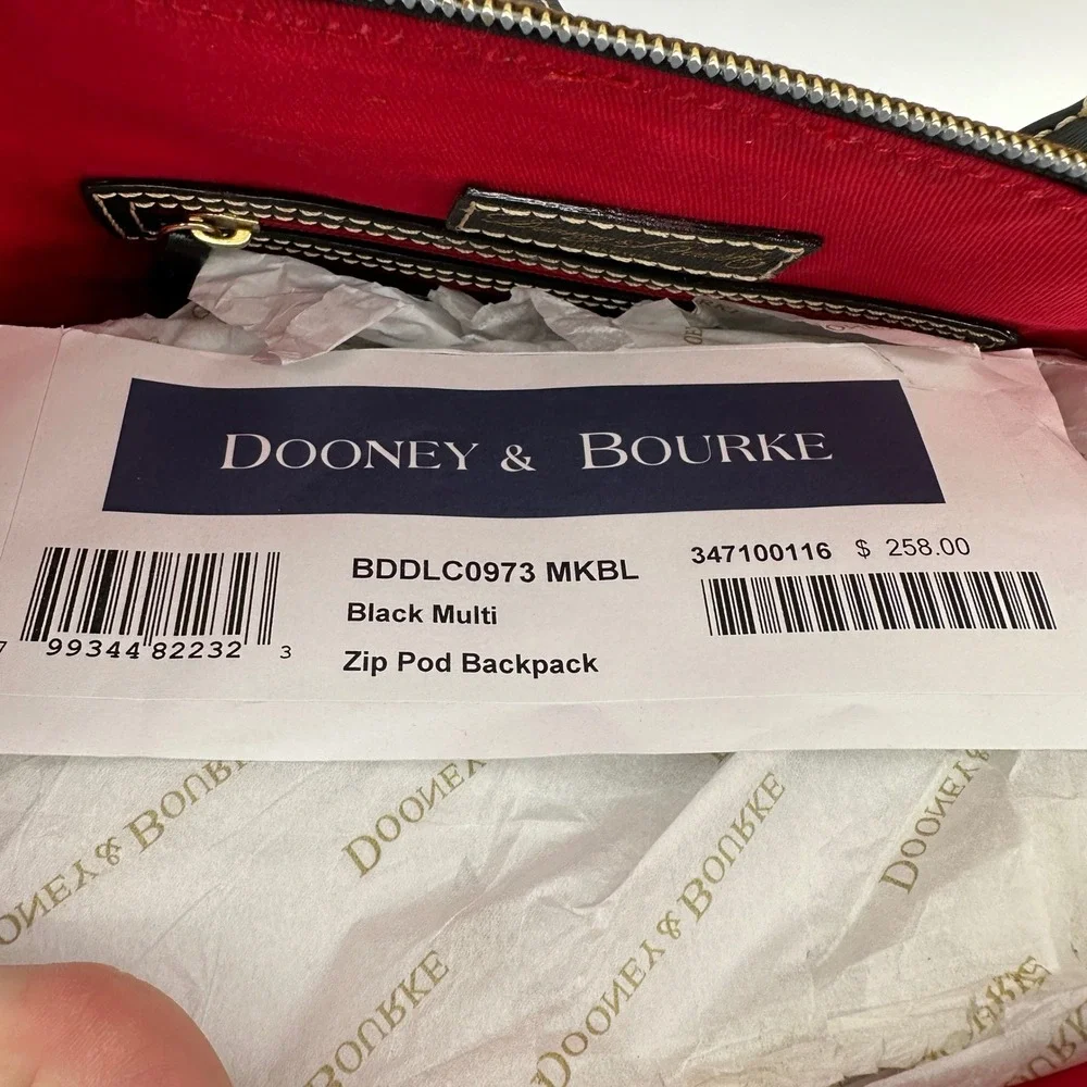 Dooney & Bourke Zip Pod Backpack Black Multi Colorful Logo BDDLC0973 MKBL NEW